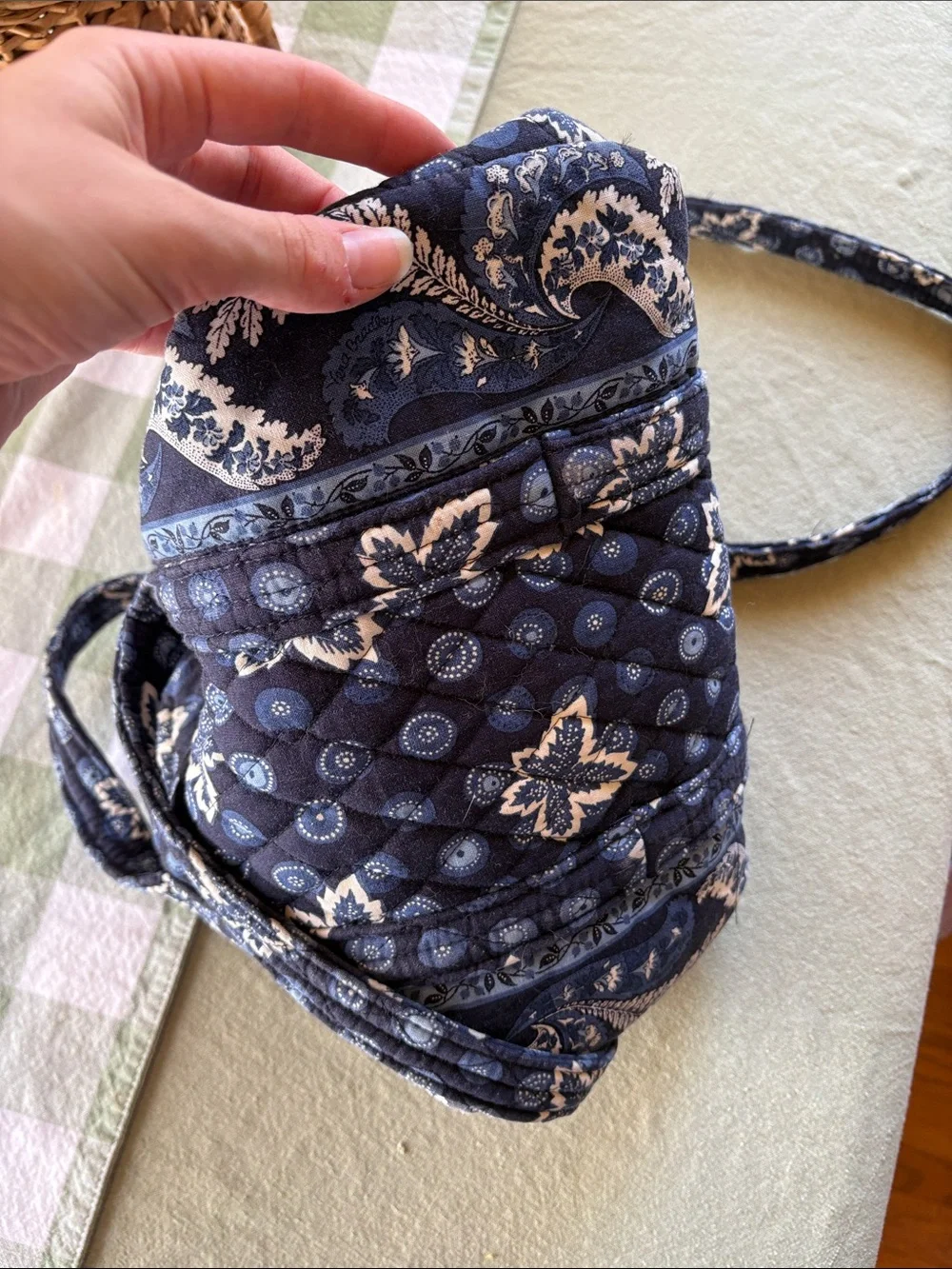 Vera Bradley Navy Quilted Floral Barrel Crossbody Bag